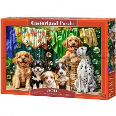 Castorland dėlionė Puppies, Laundry and Bird Antics  500 det