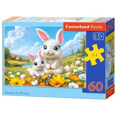 Castorland dėlionė Bunnies In Flowers 60 det