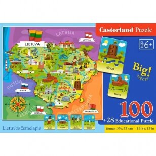 Castorland dėlionė Lietuvos žemėlapis 100 det. 14 mokomųjų kortelių