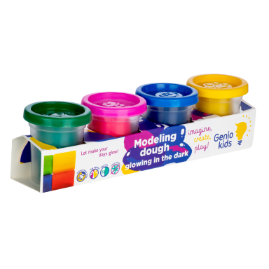 Genio Kids natūralus plastilinas - modelinas 4 šviečiančios tamsoje spalvos po 50 g Genio Kids natūralus plastilinas - modelinas 4 šviečiančios tamsoje spalvos po 50 g