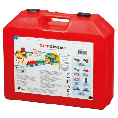Traukinys su bėgiais, figūrėlėmis ir konstruktoriumi