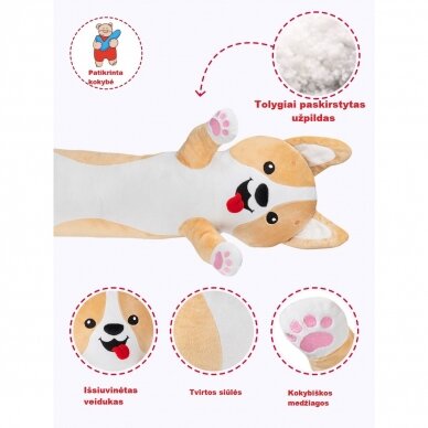 Fancy minkštas žaislas pagalvė šuo korgis Vaflis 70 cm 5