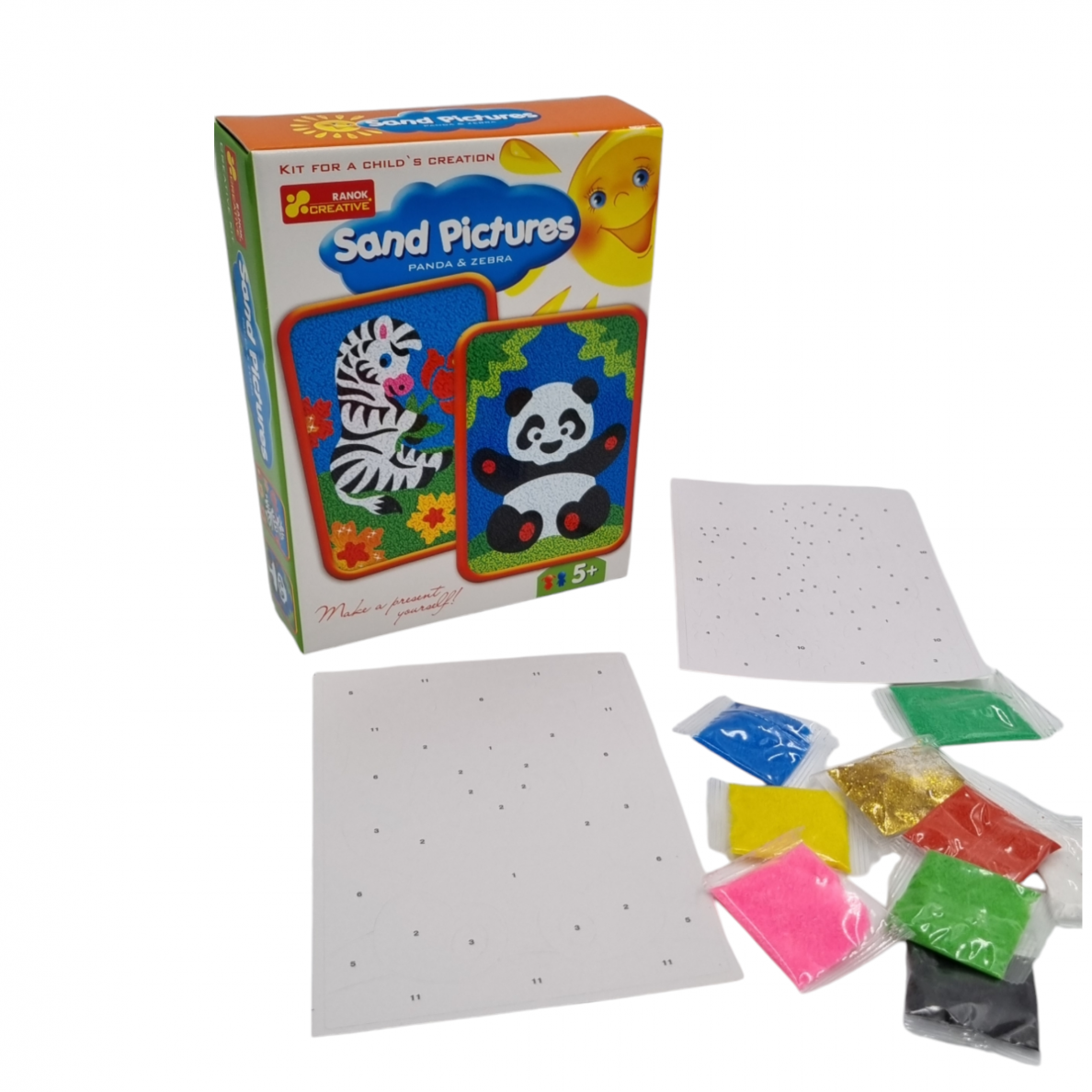 Ranok piešimas smėliu 2 paveiksliukai Panda ir Zebra 1